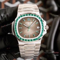 New! Swiss Copy Patek Philippe Nautilus Watch Green Diamond Gray Texture Dial Limited New 5711