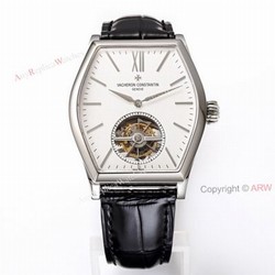 New Vacheron Constantin Malte Real Tourbillon White Face Black Leather Strap Silver Case Replica Watch