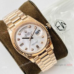 EW Factory V2 Super Clone Rolex Rose Gold DayDate 40 EWF 3255 White MOP Rose Gold Bracelet with nfc card