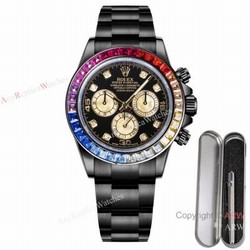 2021 New! Swiss Replica Rolex Daytona Blaken Rainbow 7750 Watch 40mm Black Venom Gold Subdials