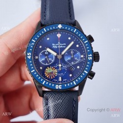 2021 Swiss Copy Blancpain Fifty Fathoms Bathyscaphe Chronographe Flyback Watch Black and Blue