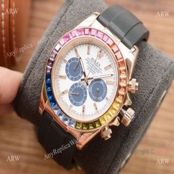 Fake Rolex Daytona Rainbow Watch Gold case White Dial Japan-quartz