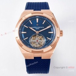 1-1 Super Clone Vacheron Constantin Overseas Tourbillon V2 Watch Rose Gold Blue Rubber Strap
