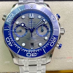 OMF Omega Seamaster With Grey Dial Ss Bracelet Blue Ceramic Bezel High End Replica 44mm