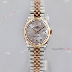 1:1 EW Factory Top Swiss Replica Watches Rolex Datejust 31 Grey Dial With Diamonds