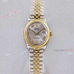 EWF Replica Rolex Datejust Two Tone Jubilee Watch Grey Dial With Diamonds VI Markers
