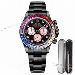 2021 New! Swiss Replica Rolex Daytona Blaken Rainbow 7750 Watch 40mm Black Venom Rose Gold Subdials