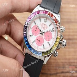 Fake Rolex Daytona Rainbow Watch Rubber Band White Dial Japan-quartz