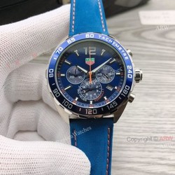 Replica Tag Heuer Formula 1 Blue Dial Chronograph Men Watch 43mm With Blue Leather Strap