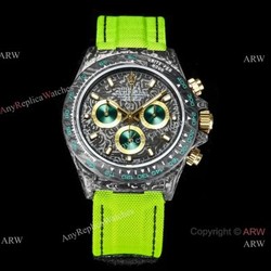 NEW! TW Factory Rolex DIW Cosmograph NTPT Carbon Daytona 7750 Watch Fluorescent Green Fabric Strap