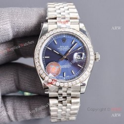 Swiss Quality Copy Rolex Datejust 41 904L Stainless Steel Watch Bright blueDiamonds