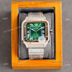 New Cartier Alberto Santos-Dumont Men Watch Green Dial Sapphire Crystal Swiss Quality