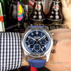 2019 Replica Breitling Navitimer Chronograph Blue Dial Blue Leather Band Watches