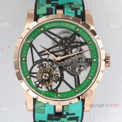 2021 New! BBR Factory Roger Dubuis Excalibur Skeleton Flying Tourbillon Watch Rose Gold Green Dial