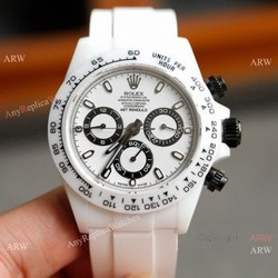 New! Swiss Replica Rolex Daytona AET Modified White Ceramic  Black Crown watch A7750 Movement