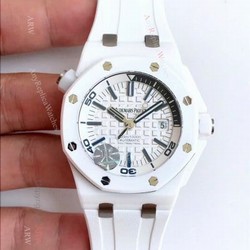 JF Factory Replica Audemars Piguet Divers Watch  Swiss 3120  White Ceramic Case