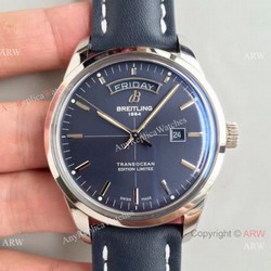 Swiss Grade Copy Breitling Transocean Day  Date V7 Factory Watch Blue Dial Blue Leather Strap