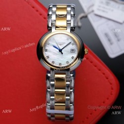 Swiss Quartz Longines PrimaLuna Ladies Watch 2-Tone White MOP Dial