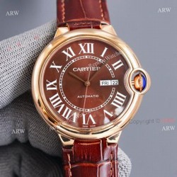 New Brown Face Cartier Ballon Bleu 42mm Replica Watch Brown Leather Strap