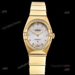 GF Factory Yellow Gold Omega Constellation Quartz Swiss Made Knockoff Watch 25mm