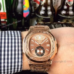 New Copy Patek Philippe Engraving Nautilus Rose Gold Dial Men Wristwatch