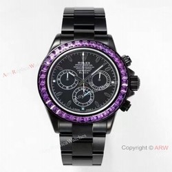 NEW! Noob Factory 4130 Rolex Daytona Blaken &8216;Black Venom 40 Watch Pink Diamond DLC Case