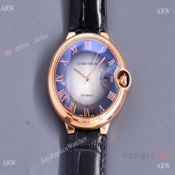 Copy Balloon Blue Cartier Gradient Face Gold Case 42MM Watch Leather Strap