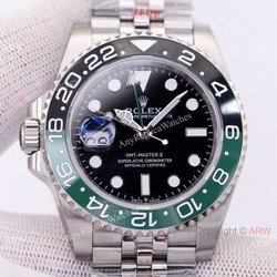 Left-Hand Rolex Watch  GMT Master II &8216;Sprite with Green and Black Bezel Watch Super Clone 3186 Movement