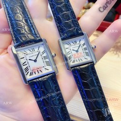 NEW! Replica Cartier Tank Solo Couple Watches White Dial Leather Strap