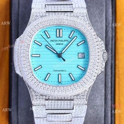 Iced Out Patek Philippe Nautilus Baby-Blue limited edition Watch for 170th anniversary
