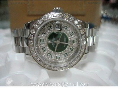 Replica Rolex Stainless Steel Watch Diamond &038; Green Dial Datejust Watch