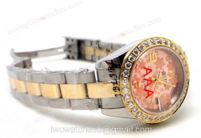 Replica ROLEX Datejust 2-Tone Pink Flower Diamond Ladies Watch