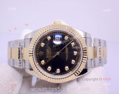 Rolex Datejust Diamond Dial 2-Tone Oyster Black Face Replica Watch 40mm