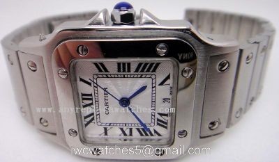 Stainless Steel Cartier Santos Mens Watch Quartz 29.5mm