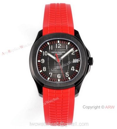 Swiss 1:1 Copy Patek Philippe Aquanaut Cal324 Watch Carbon Case Red Rubber Strap
