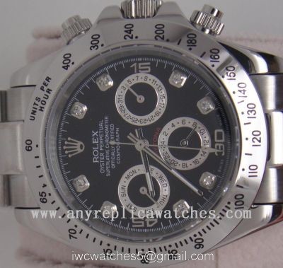 Rolex Daytona Black Face Diamond Markers Mens Clone Watch