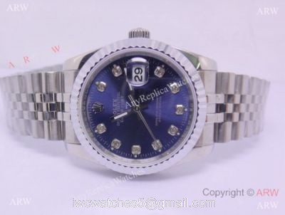 Rolex Datejust Silver Steel Blue Face Diamond Hour Markers Mens Watch