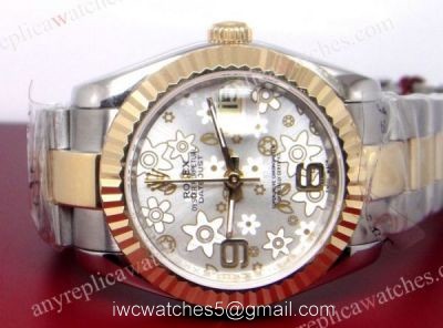 Rolex Datejust Fake Watch: Two Tone Silver Flower Face 36mm Mens Watch