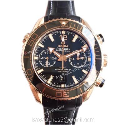 (OM)New Copy Swiss Omega Seamaster 9901 Watch Rose Gold Black Leather