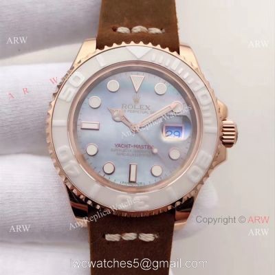 Rolex Rose Gold Yachtmaster Replica Watch 40mm Purple MOP Face