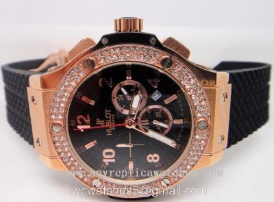 Hublot Big Bang Rose Gold Black Diamonds  Black Rubber Band