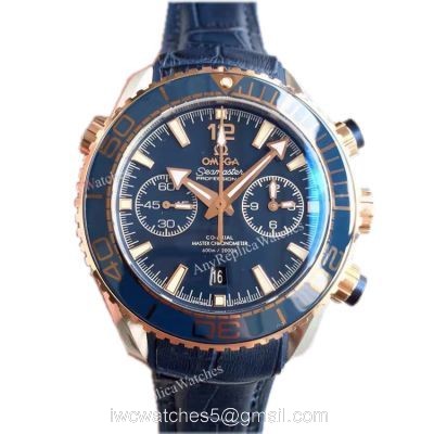 (OM)New Copy Swiss Omega Seamaster 9900 Watch Rose Gold Blue Leather