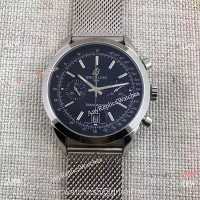 Breitling Stainless Steel Transocean Black Dial Watch  Buy Knockoff