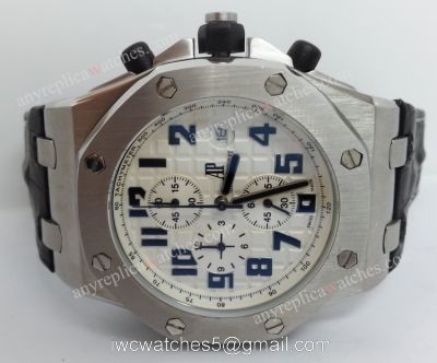 Cheap Audemars Piguet Replica Watches  AP Royal Oak Offshore White Face Black Leather Strap 44mm