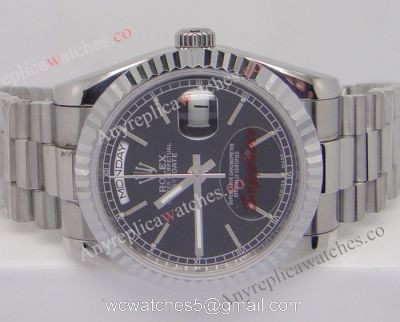 Rolex Day-Date Polished Stainless Steel Black Dial Mens Replica Watch