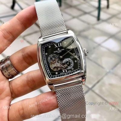 New Fake Patek Philippe Geneve Stainless Steel Black Dial Watch 40mm