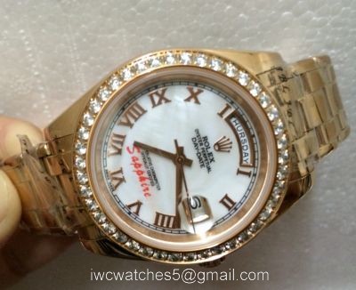 Rolex Day Date Pearlmaster Everose Gold White MOP Diamond Watch