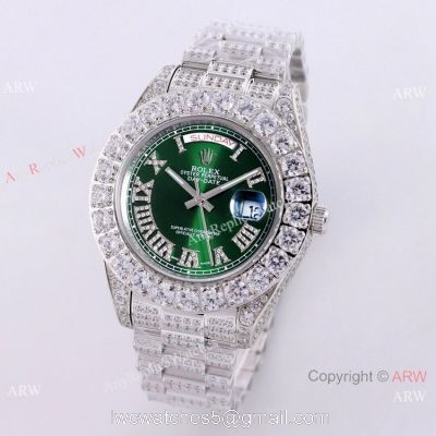 Rolex Day Date Green Dial Ice Watch  Rolex Diamond Bezel Replica Watch