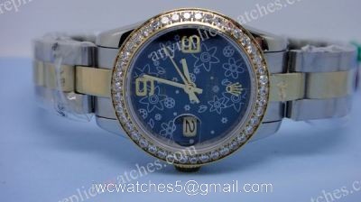 Two Tone Flower Face Diamond Bezel Rolex Replica Watch Datejust Ladies Size