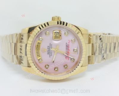 Replica Diamond Rolex Daydate Watch All Gold Pink MOP Dial